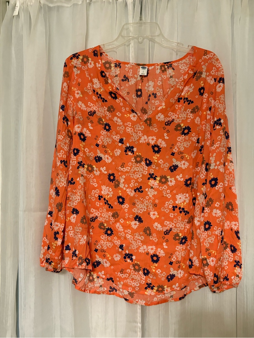 Flowered Orange Peasant Blouse Long Sleeve